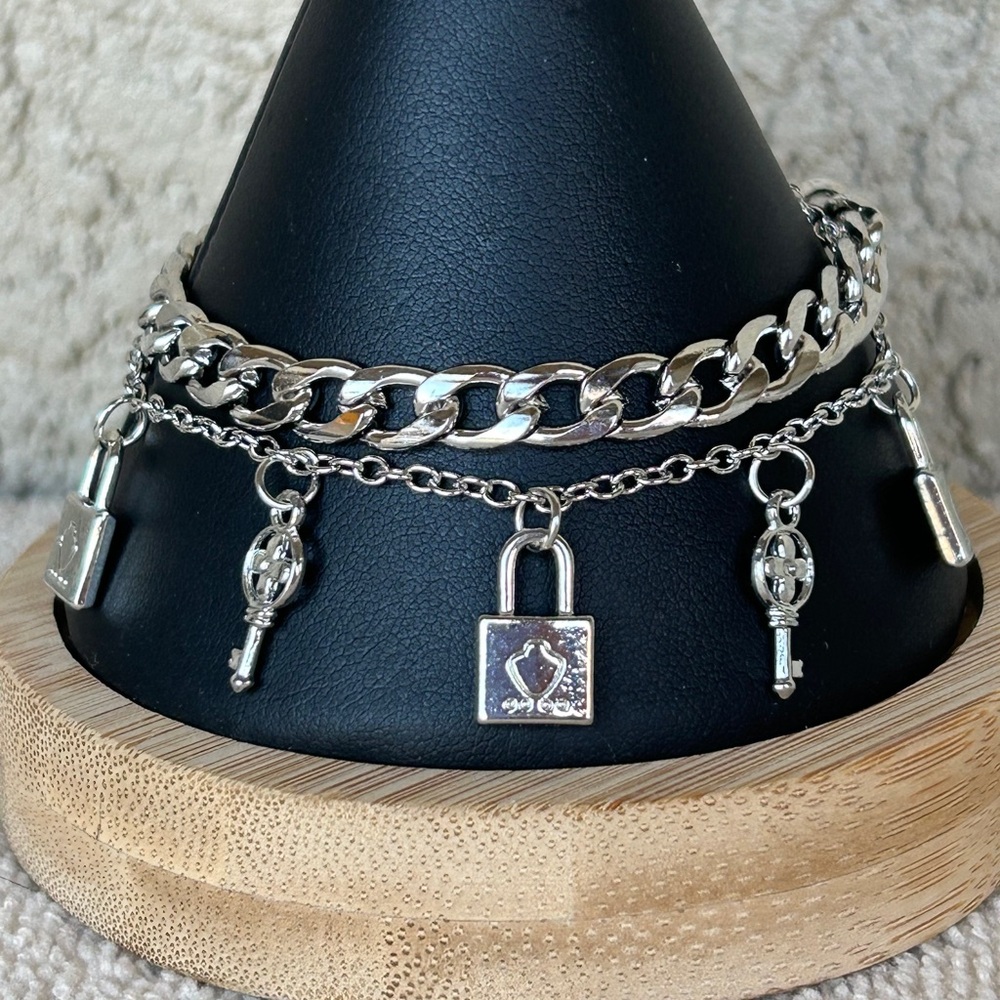 Trendy Silver Lock and Key Charm Bracelet